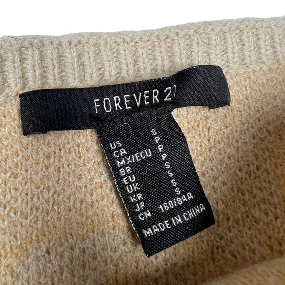 Forever 21 Crop Top Sweater Vest Smiley Prints Knit Pullover Tan Women's Small - Picture 3 of 6